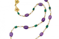 Amethyst, Emerald and Pearl Necklace