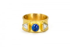 Blue Sapphire and Macle Diamond Ring